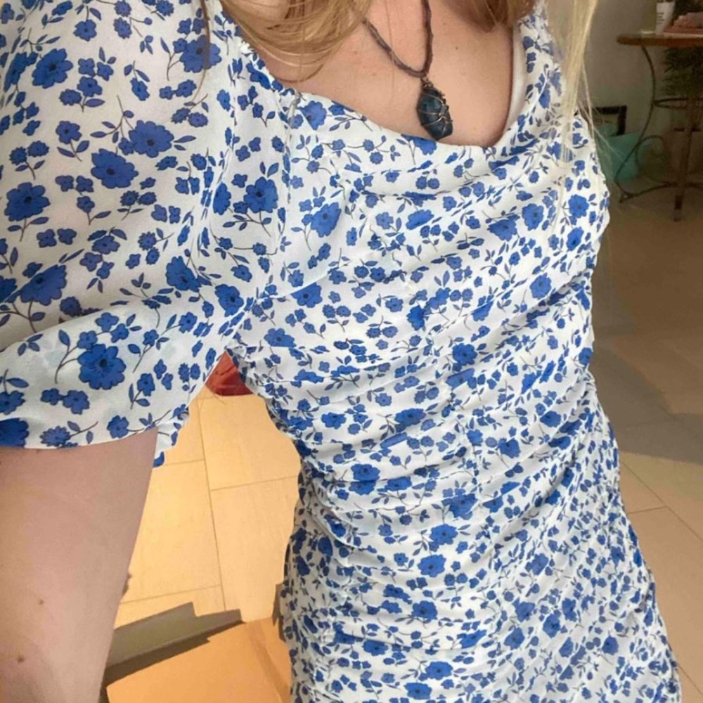 All In Favor Mini Ruffle Dress in Blue and White